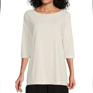 Bryn Walker Cream Tunic Top Bamboo Cotton Round Neckline 3/4 Sleeve Size Small